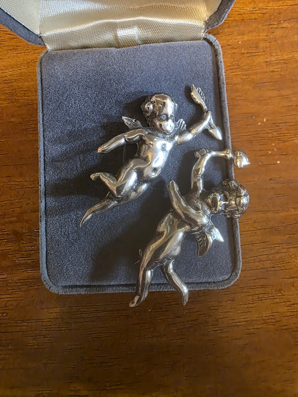 Silver Cherub Brooches - Pair of Angel Pins/Brooches